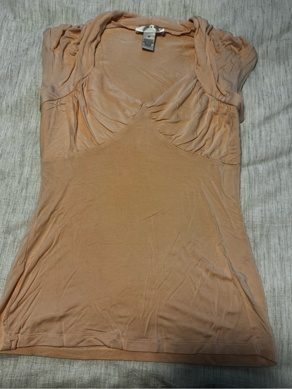 Women's Peach Ruched V-Neck Top